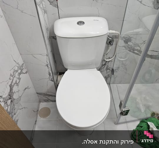 אסלה בחדר אמבטיה עם קירות שיש